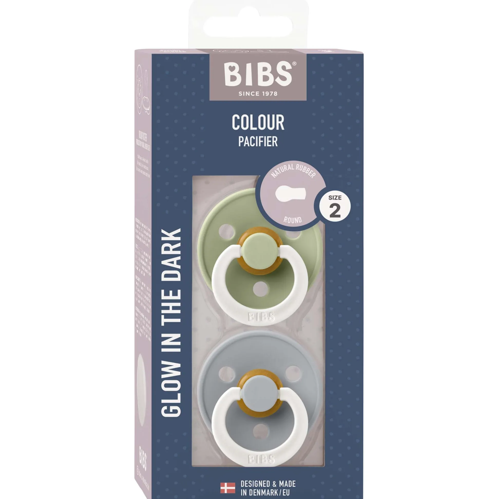 Bibs fopspeen size 2 - Glow in the dark Sage Night / Cloud Night