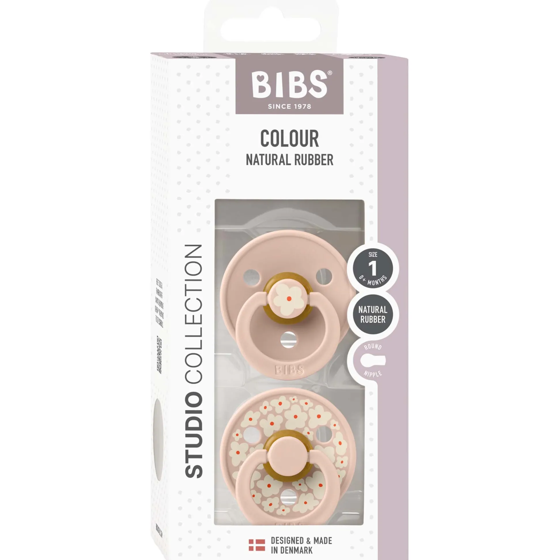 Bibs fopspeen Studio Round Size 1 - 2 stuks Blossom Pink