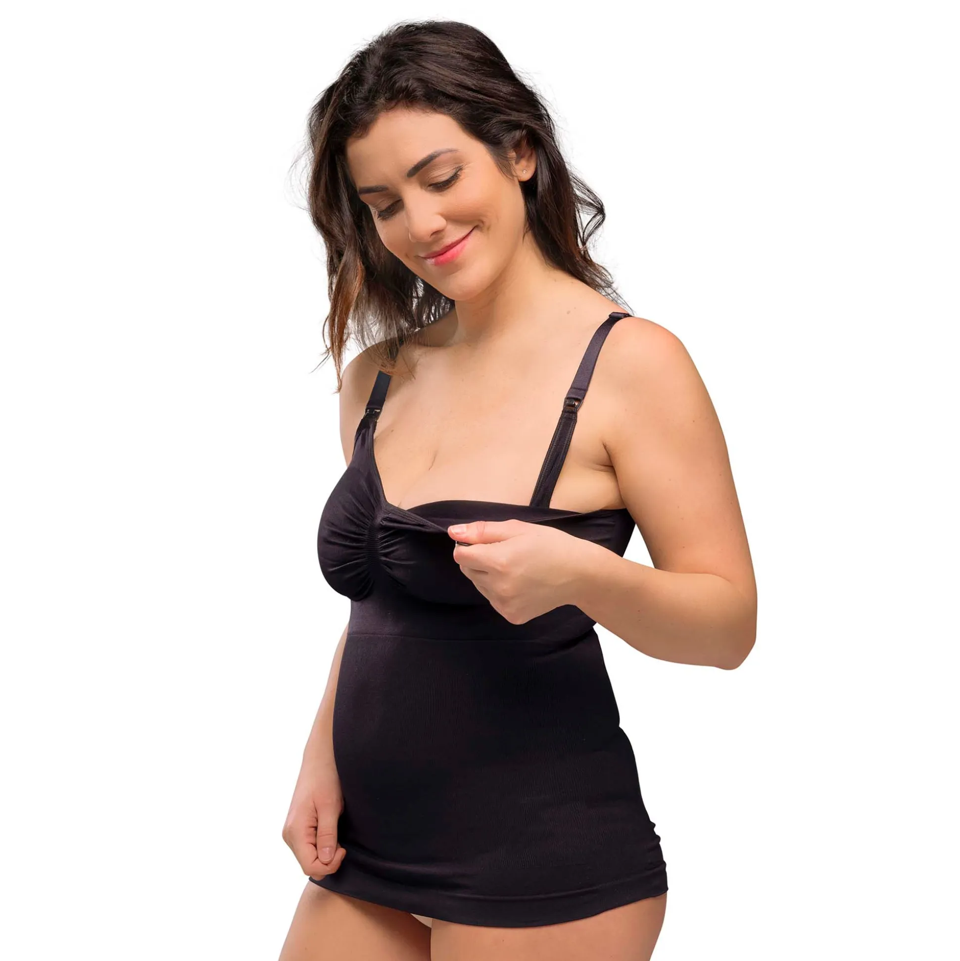 Carriwell corrigerend voedingshemd spaghettibandjes effen zwart