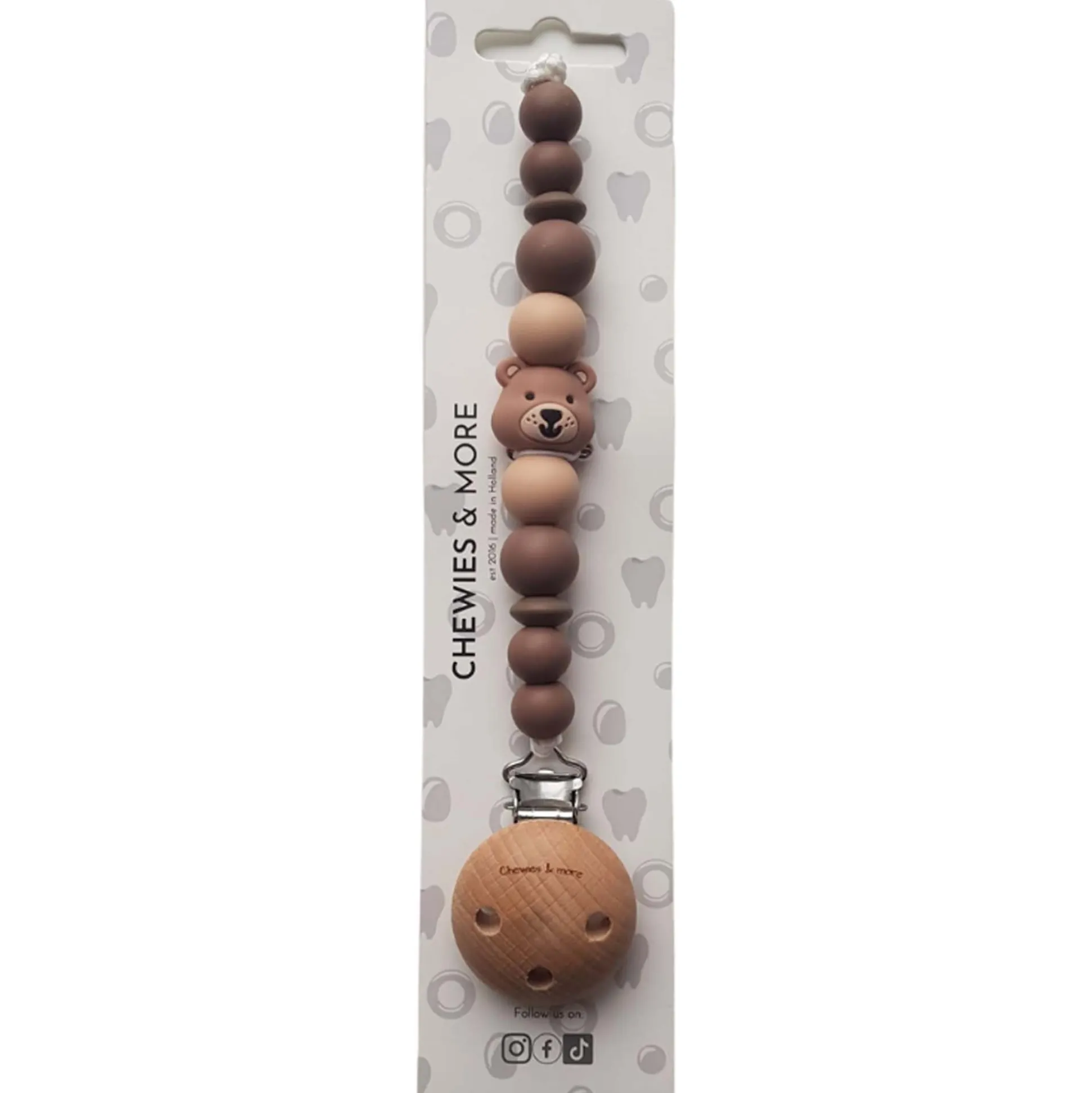 Chewies & More Clip speenkoord Silicone Bear bruin