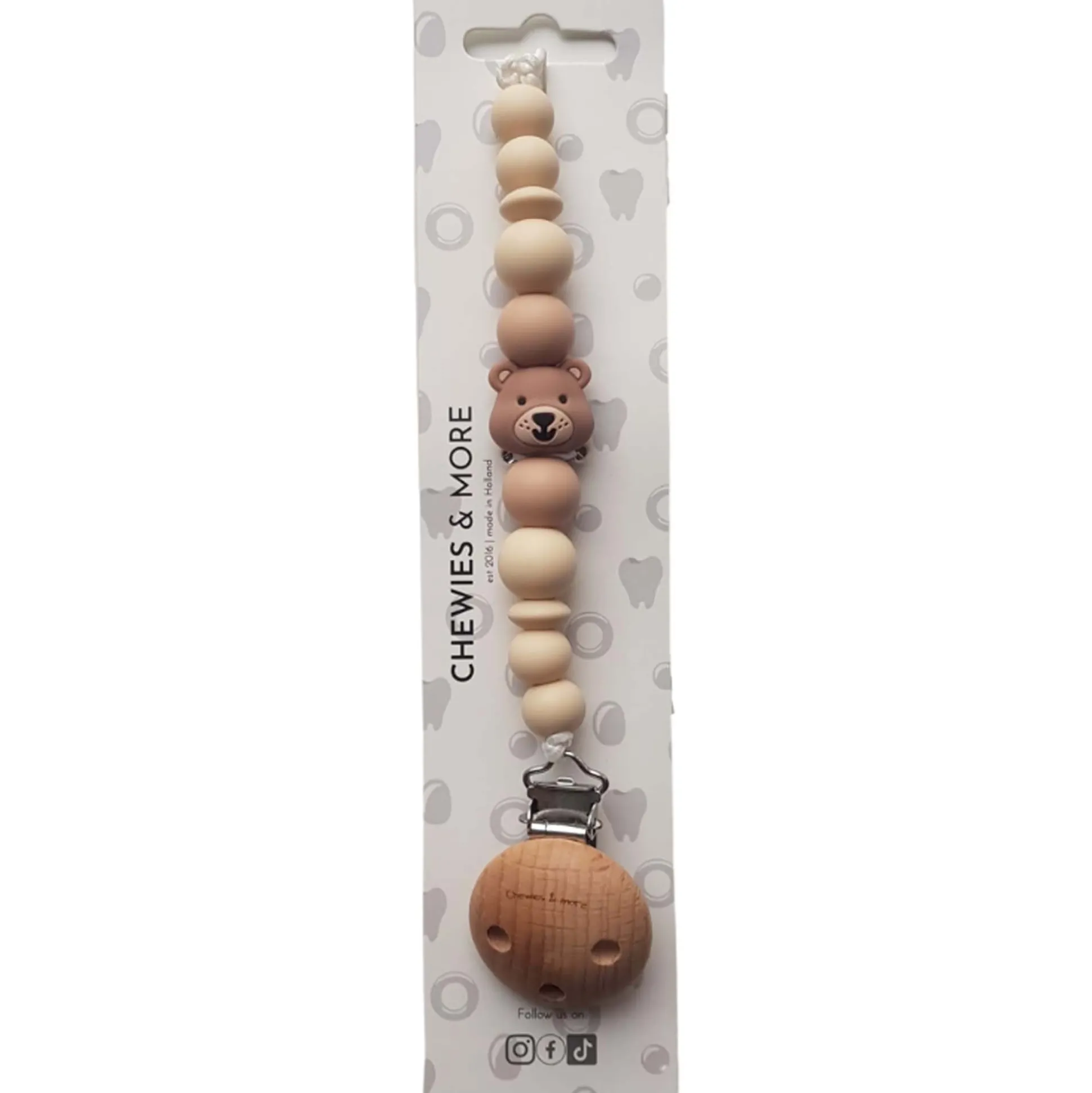 Chewies & More Clip speenkoord Silicone Bear beige