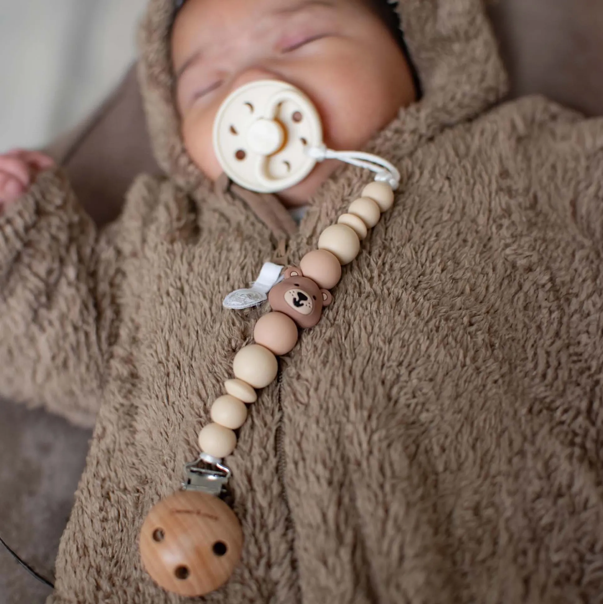 Chewies & More Clip speenkoord Silicone Bear beige