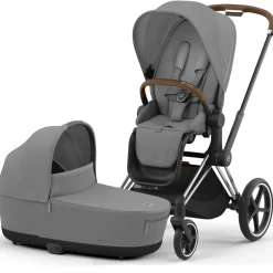 Cybex Priam4 compleet Chrome met bruine handvatten Mirage Grey