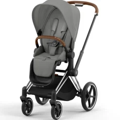 Cybex Priam4 compleet Chrome met bruine handvatten Mirage Grey