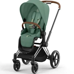 Cybex Priam4 compleet Chrome met bruine handvatten Leaf Green