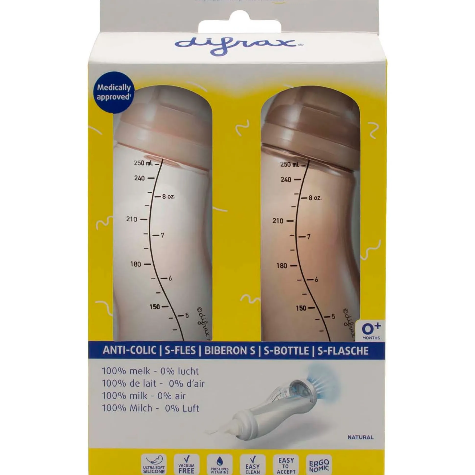 Difrax S-fles Anti-colic - natural 250ml 2 stuks beige