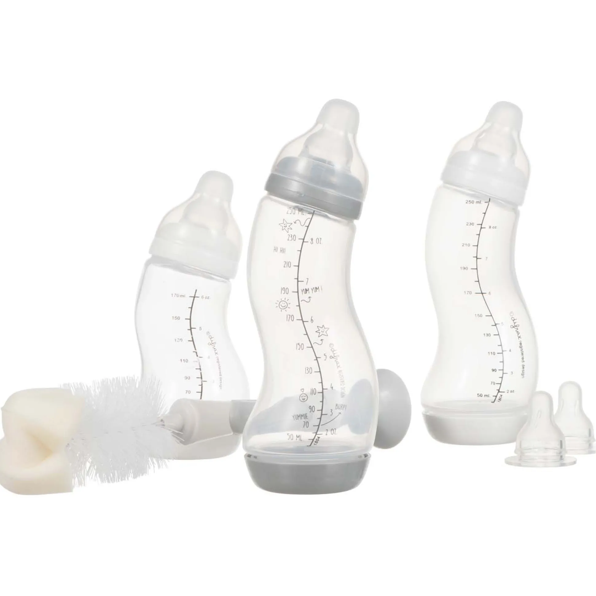 Difrax startersset S-flessen met borstel grijs