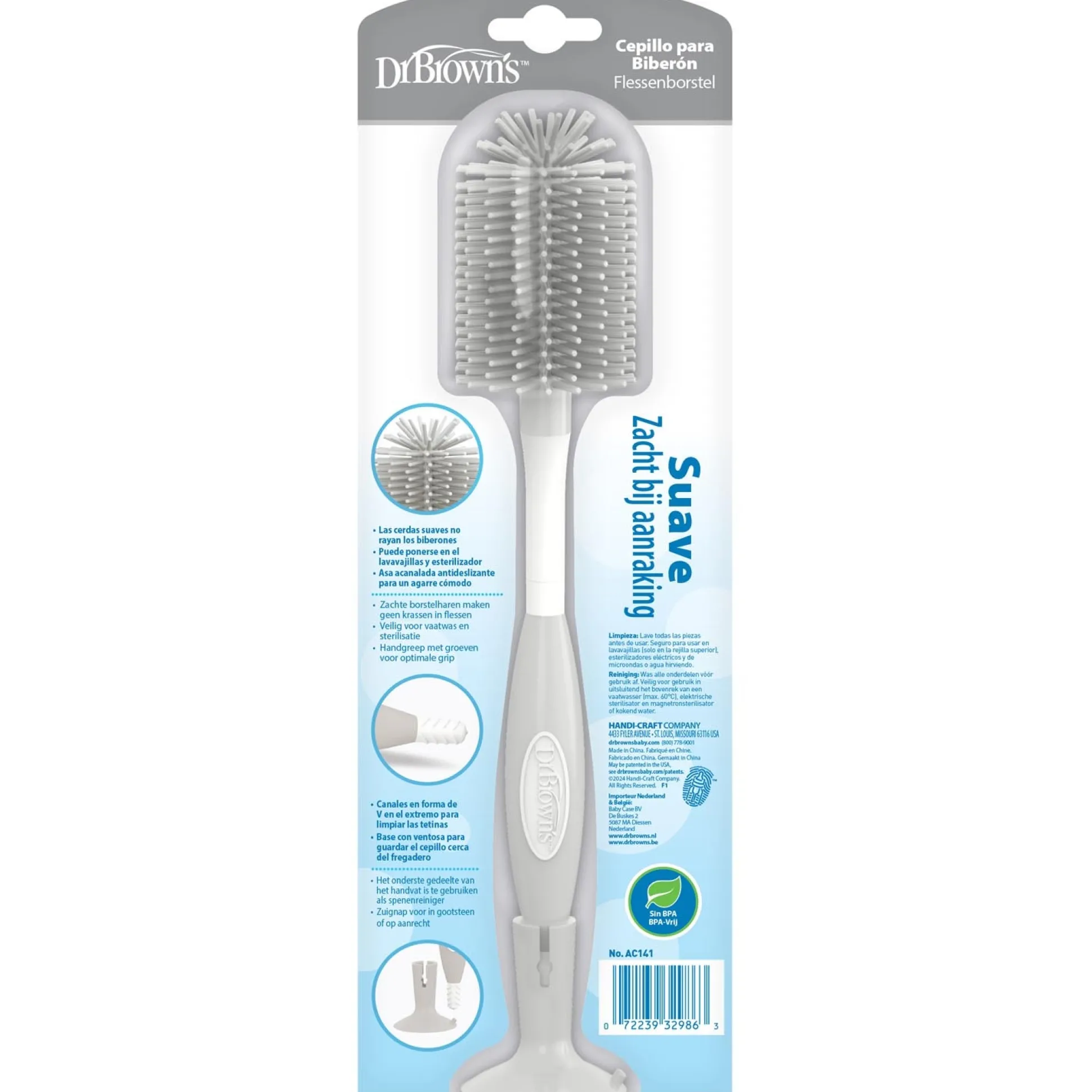 Dr. Brown's flessenborstel grijs