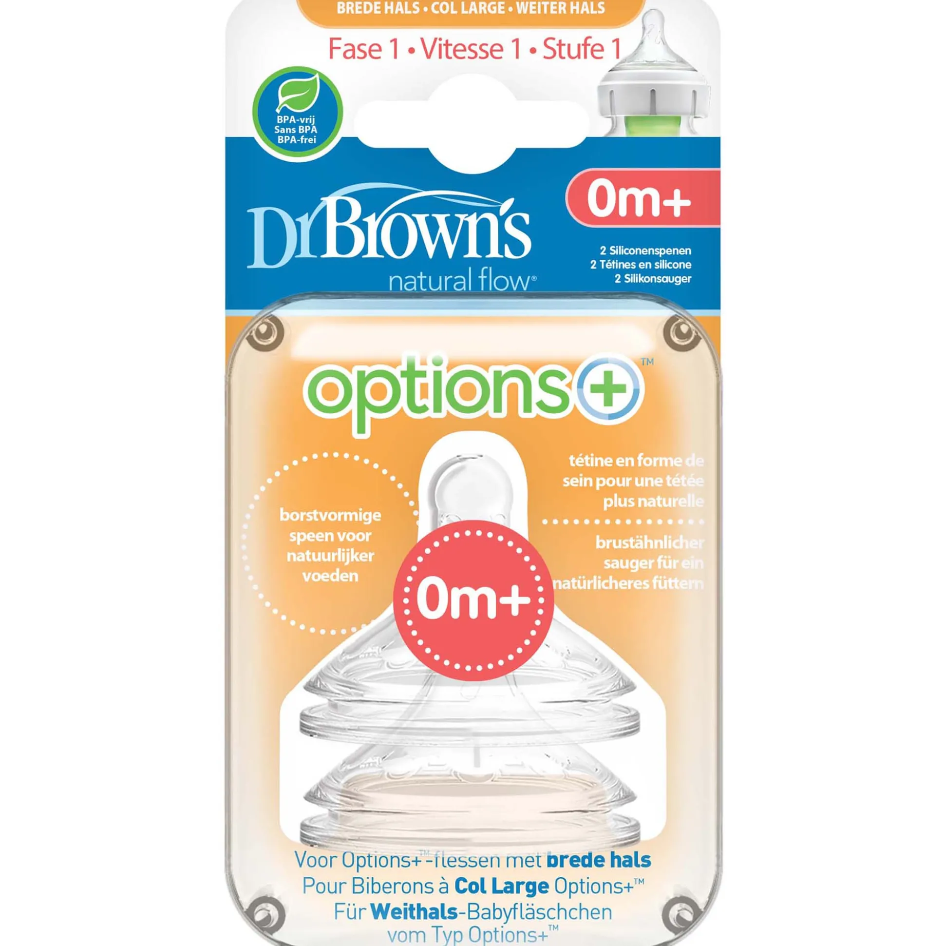 Dr. Brown's Options+ speen Brede Halsfles - 2 stuks multi