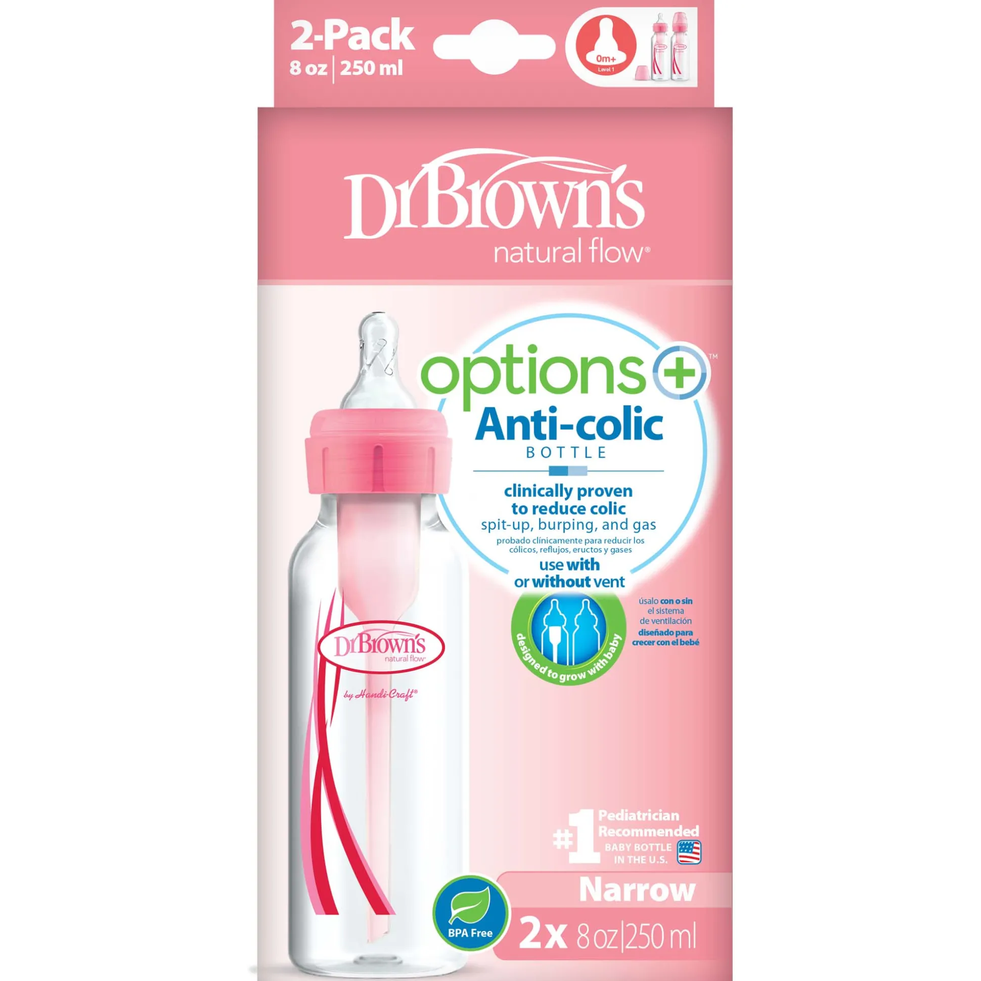 Dr. Brown's Standaard halsfles 250ml 2 stuks roze