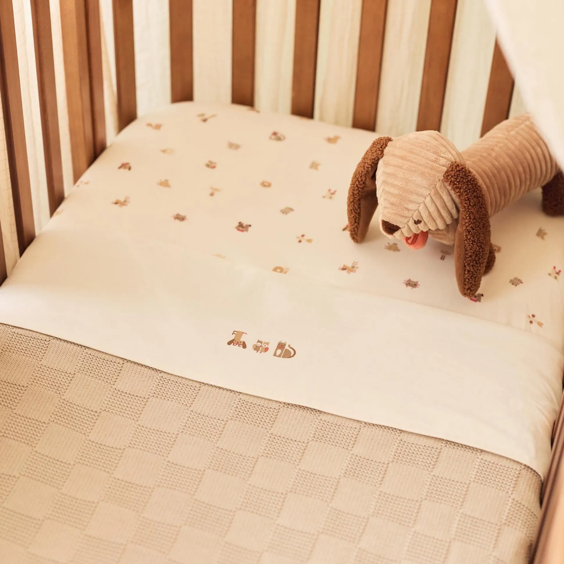 Jollein junior hoeslaken animal friends wit