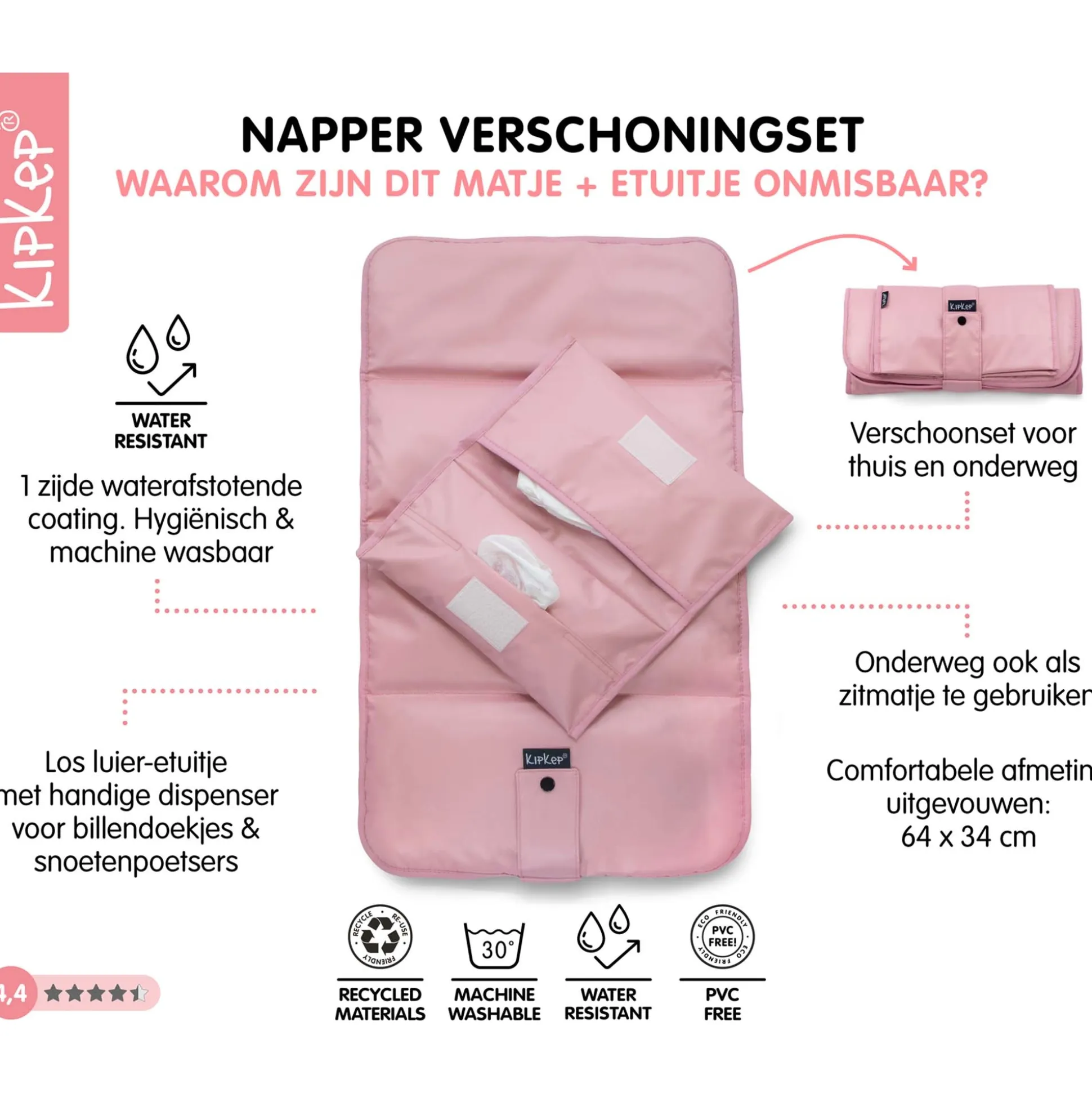 KipKep verschoningsmatje+luieretui combiset Mauve