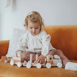 Label Label houten blokken trein Beigebrown