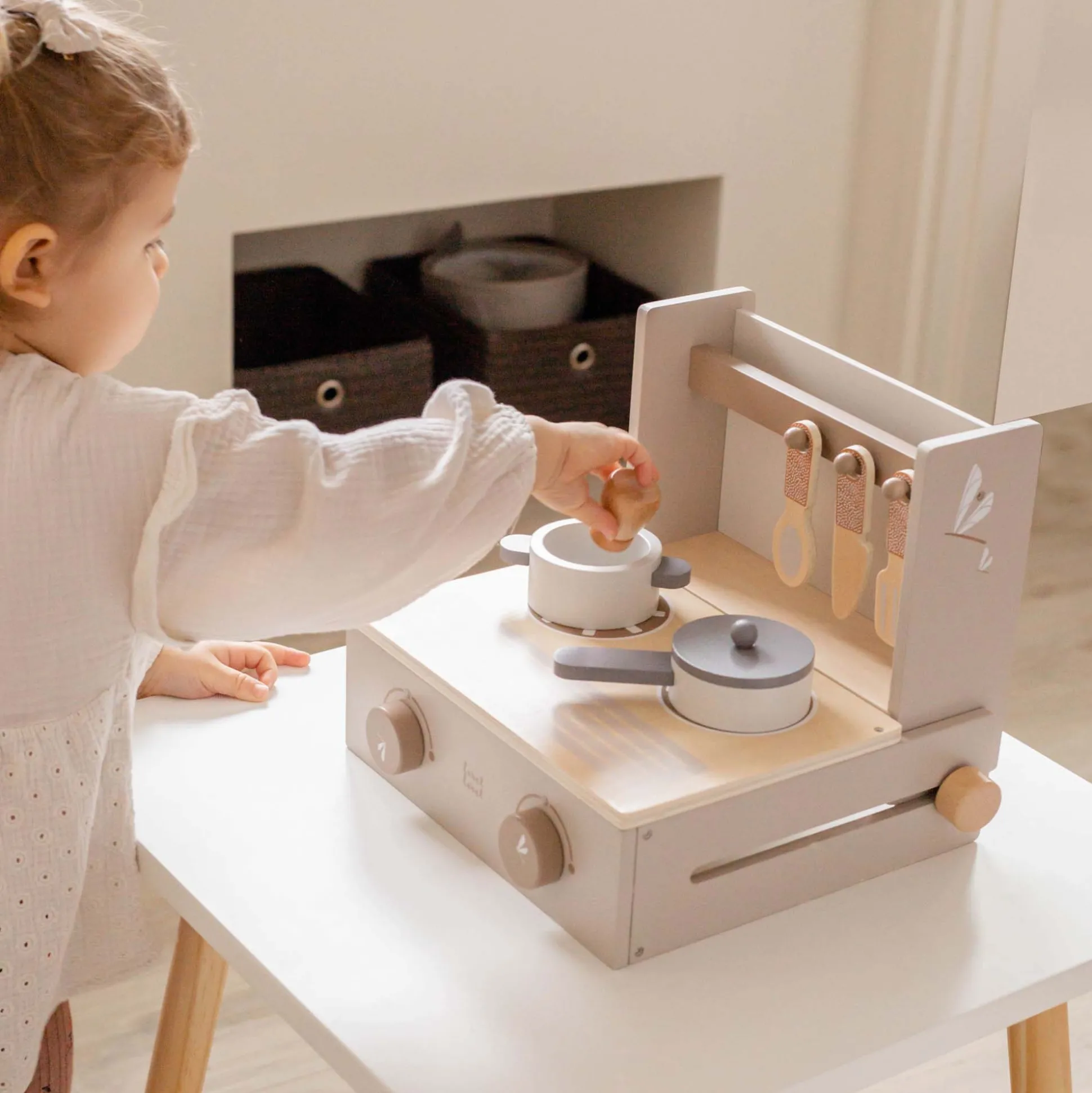 Label Label houten cooker / keuken set Beigebrown