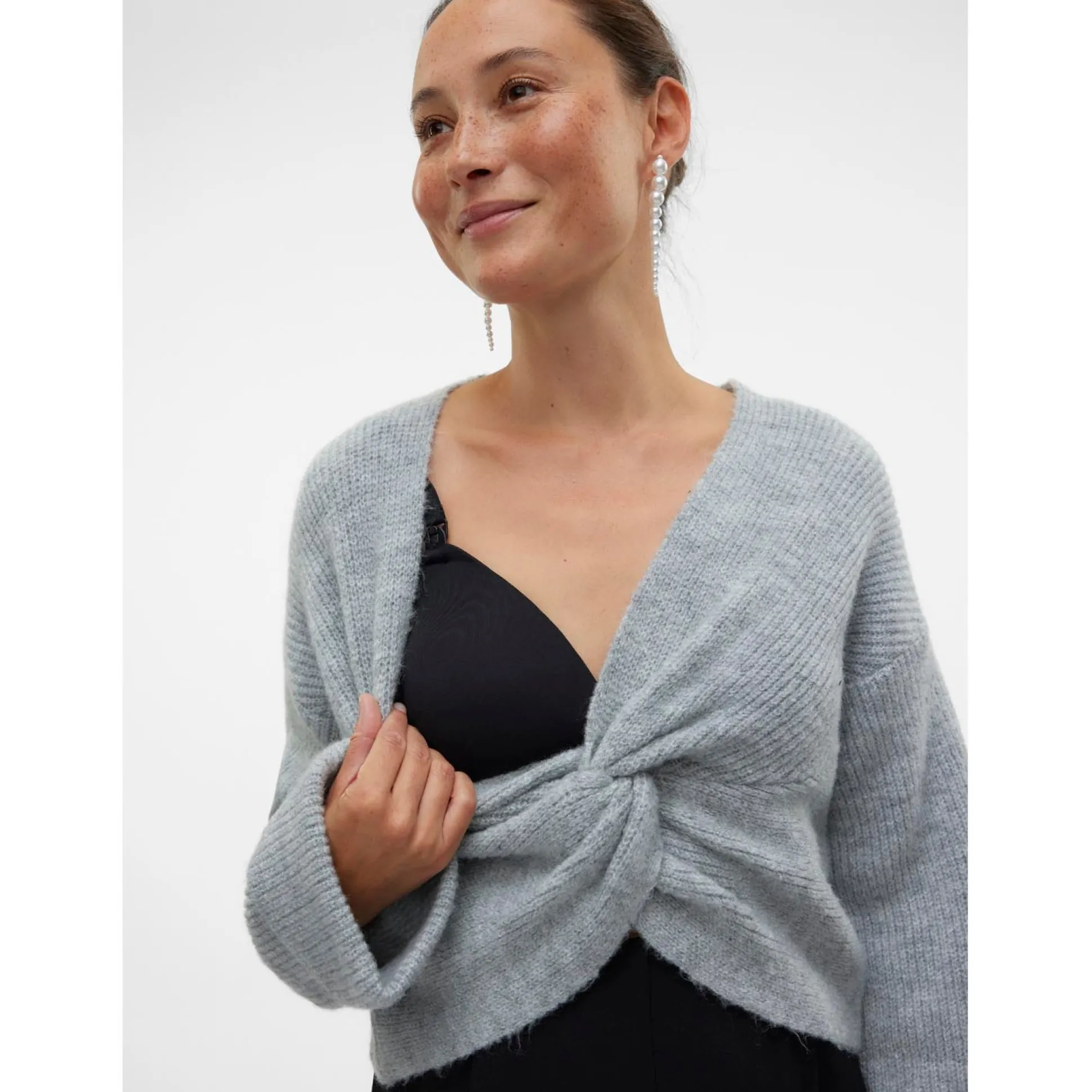 Mamalicious zwangerschapstrui lange mouwen effen grijs