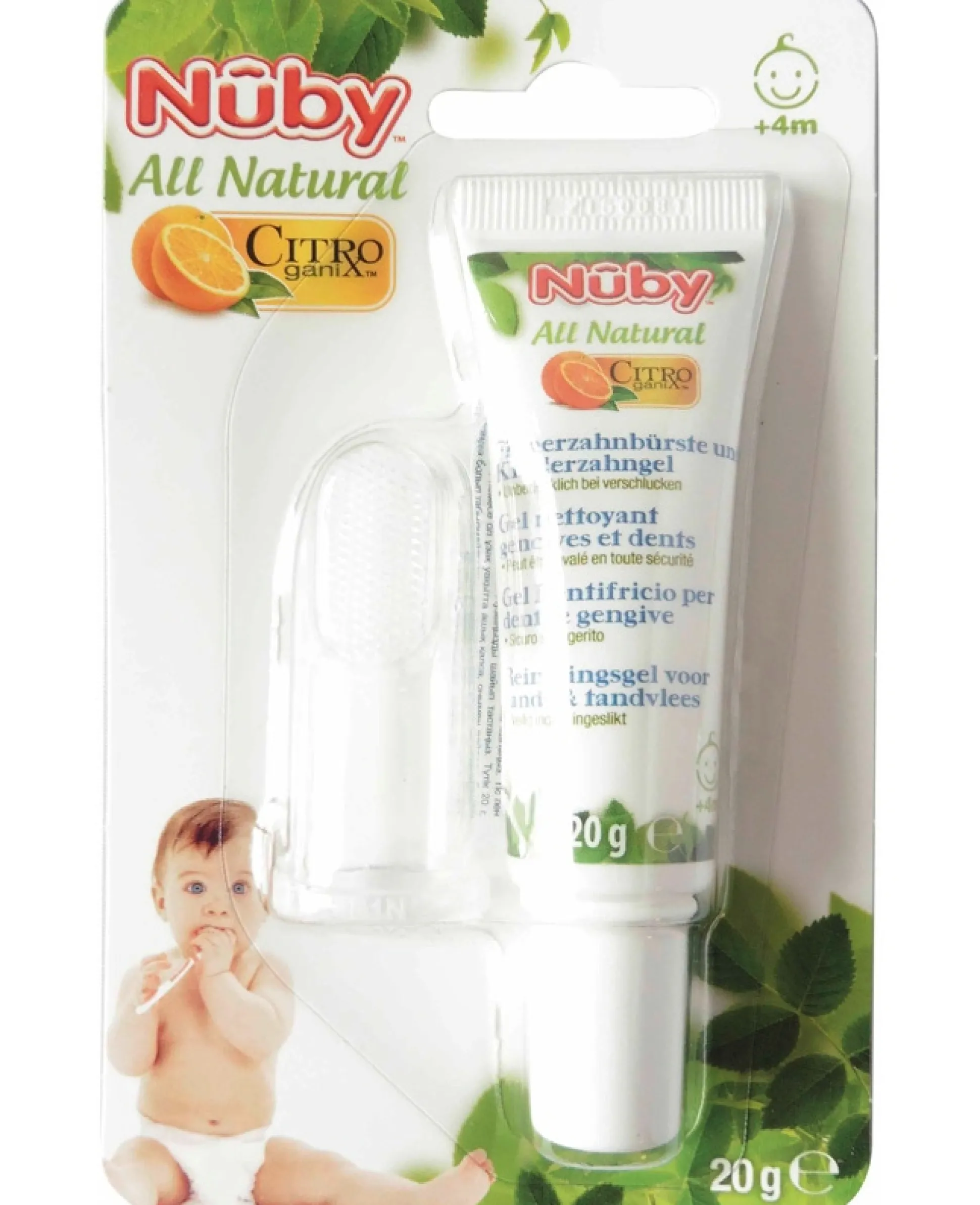 Nûby tandreinigingsgel 20gr + vingertandenborstel 4+ maanden