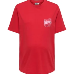 ONLY zwangerschaps T-shirt korte mouwen tekst rood