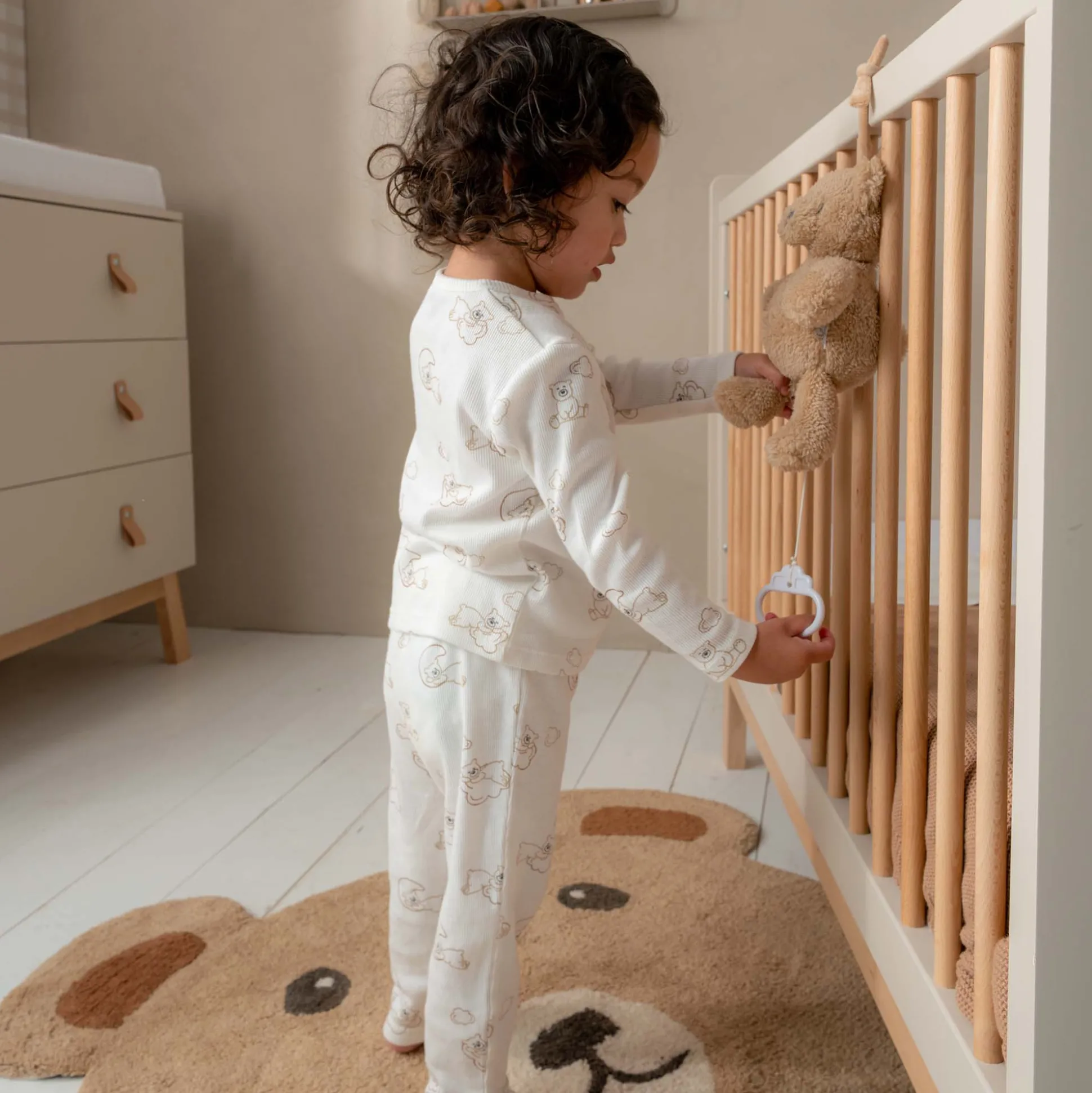 Prénatal baby pyjama beren rib wit