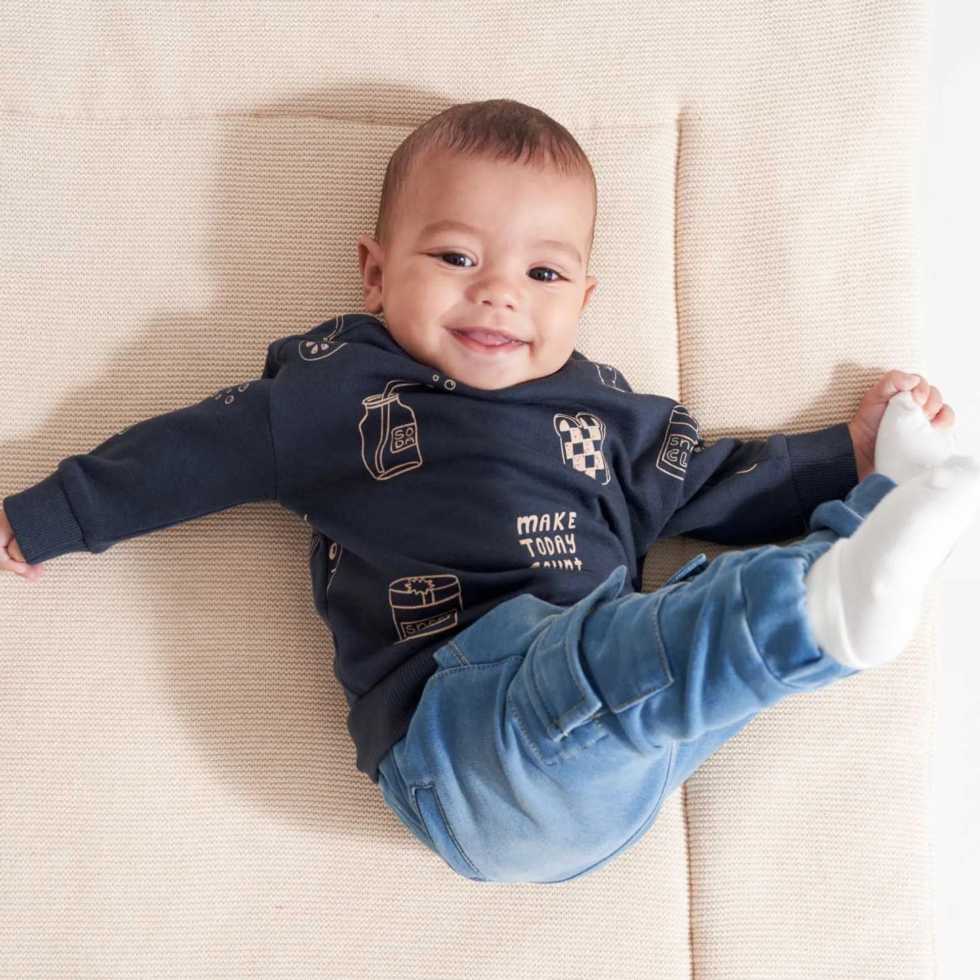 Prénatal baby sweater lange mouwen all over print blauw