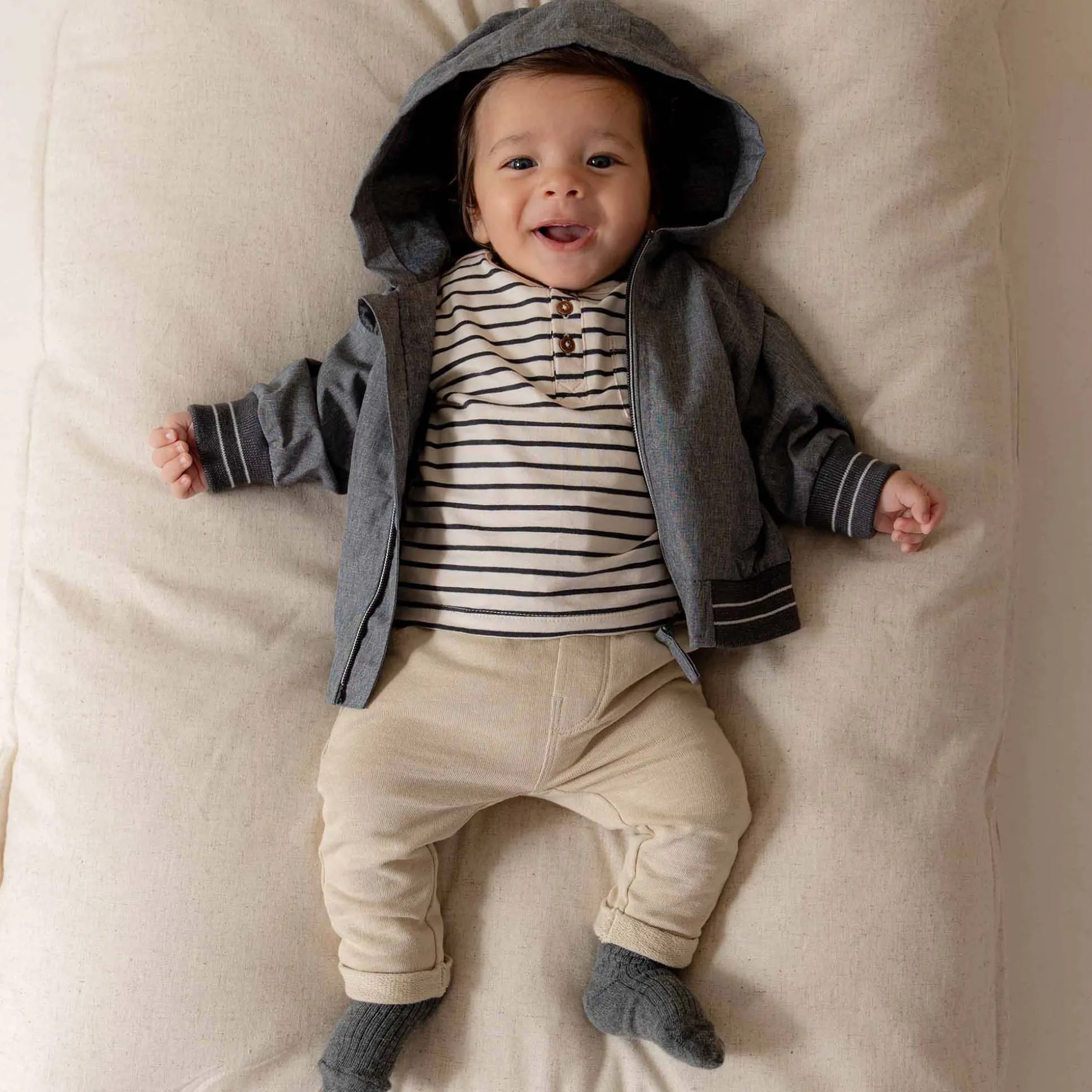 Prénatal baby T-shirt lange mouwen strepen antraciet