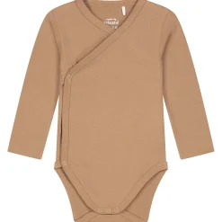 Prénatal basis romper met overslag lange mouwen effen bruin