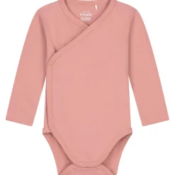 Prénatal basis romper met overslag lange mouwen effen roze