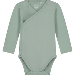 Prénatal basis romper met overslag lange mouwen effen groen
