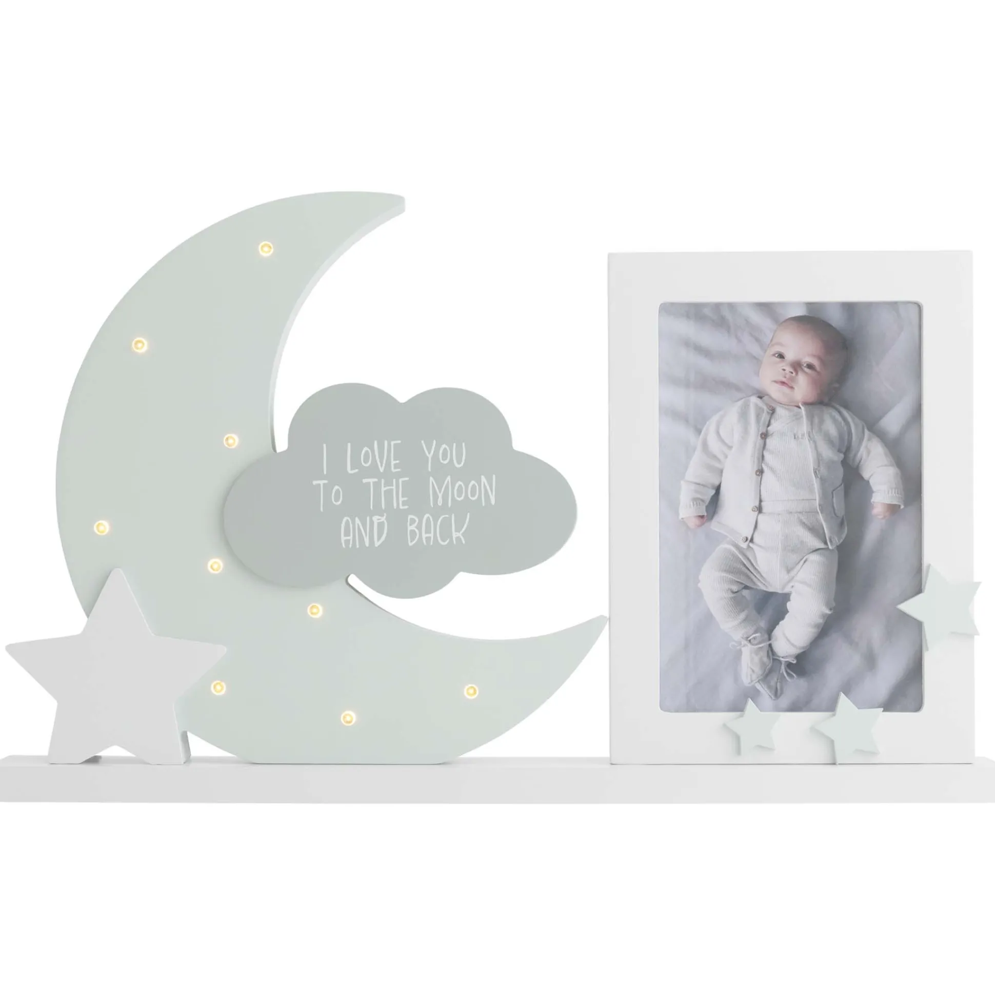 Prénatal Decoratie Fotolijst Maan met LED lampjes groen