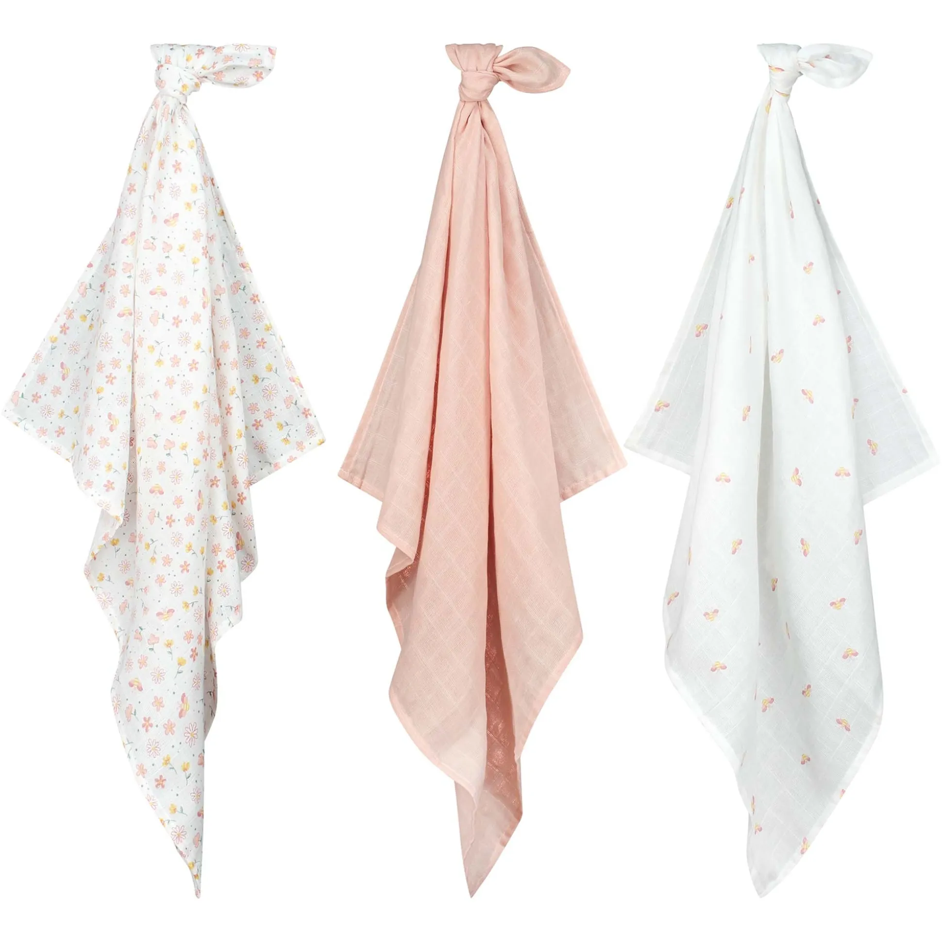 Prénatal hydrofiele luiers bloemen 3 stuks roze