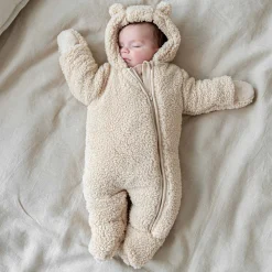 Prénatal newborn berenpak teddy lange mouwen effen taupe
