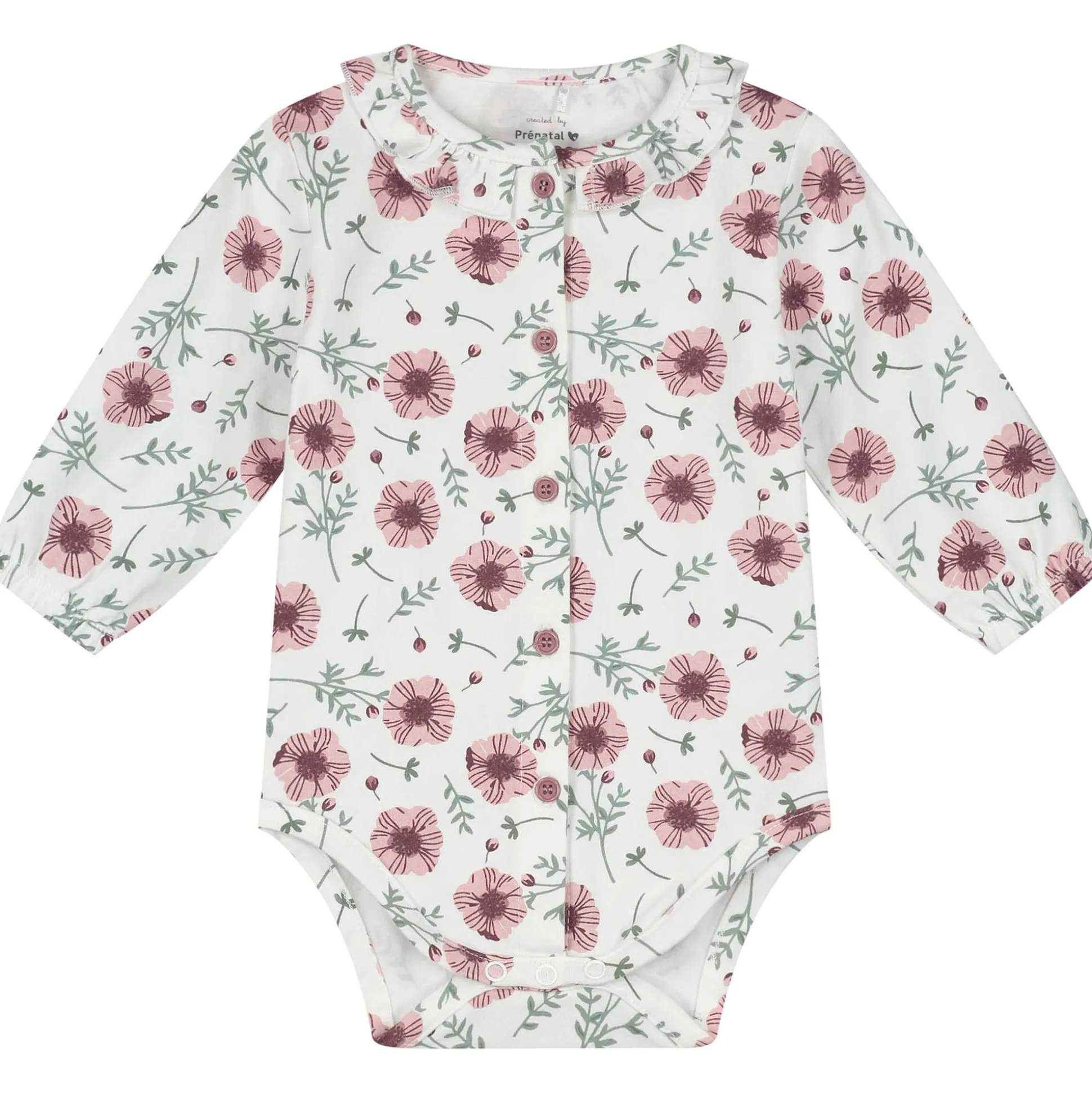 Prénatal newborn body lange mouwen bloemen wit