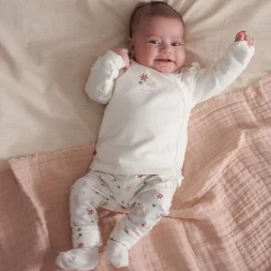 Prénatal newborn broek  bloemen wit