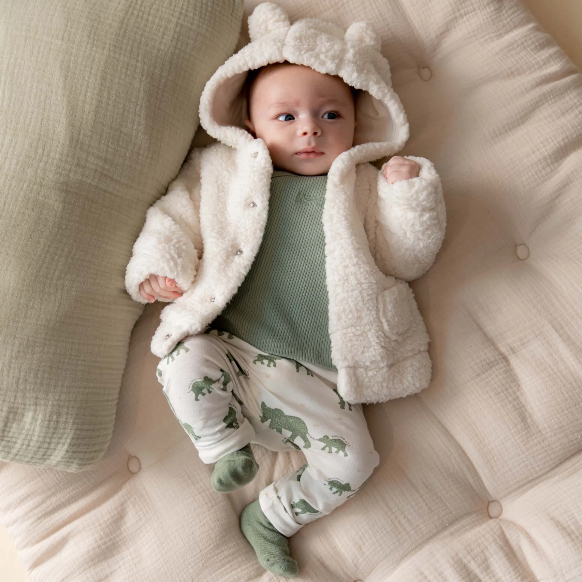 Prénatal newborn jas teddy lange mouwen effen wit