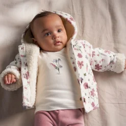 Prénatal newborn jas velours lange mouwen bloemen roze