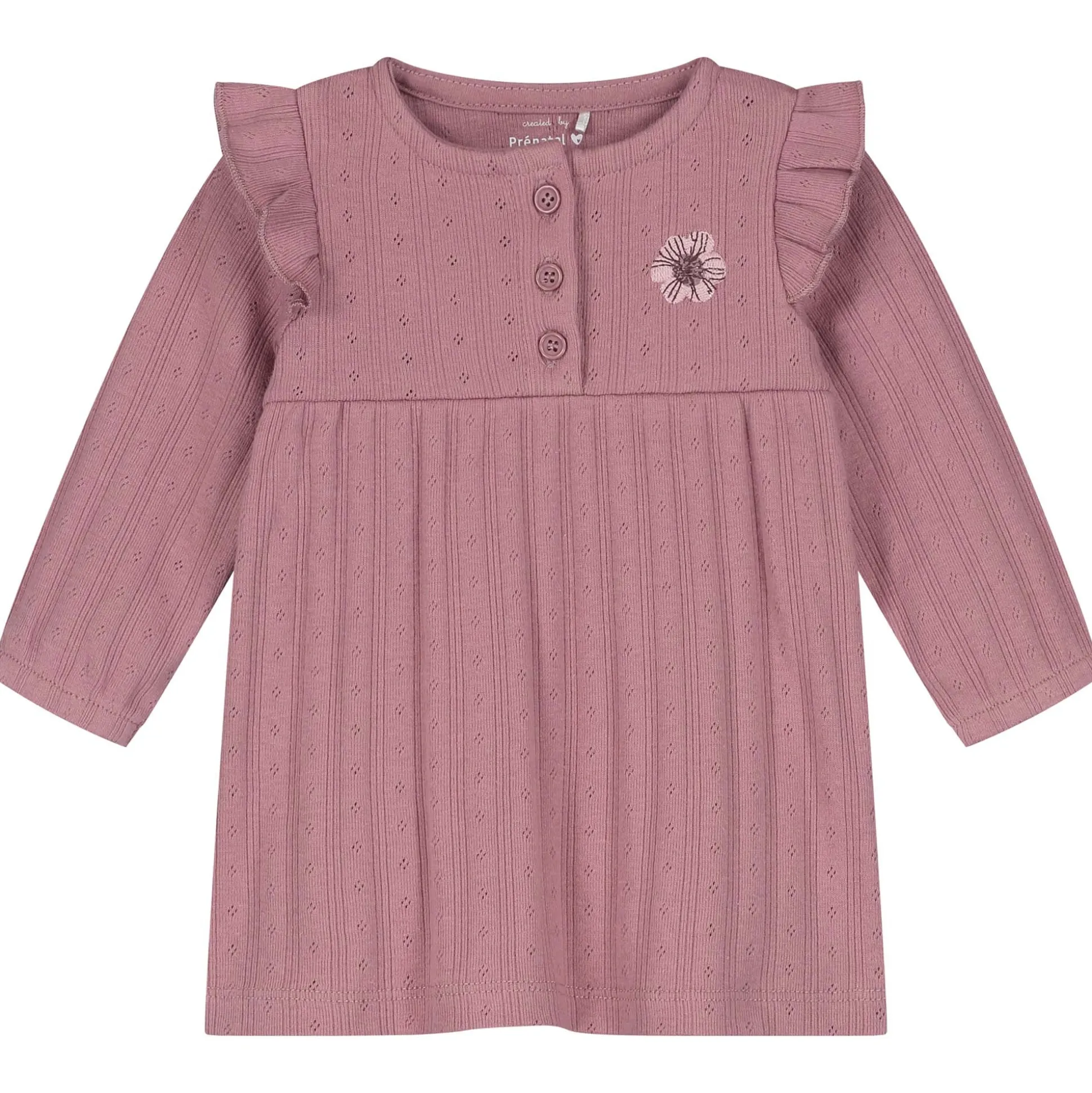 Prénatal newborn jurk ajour lange mouwen effen roze