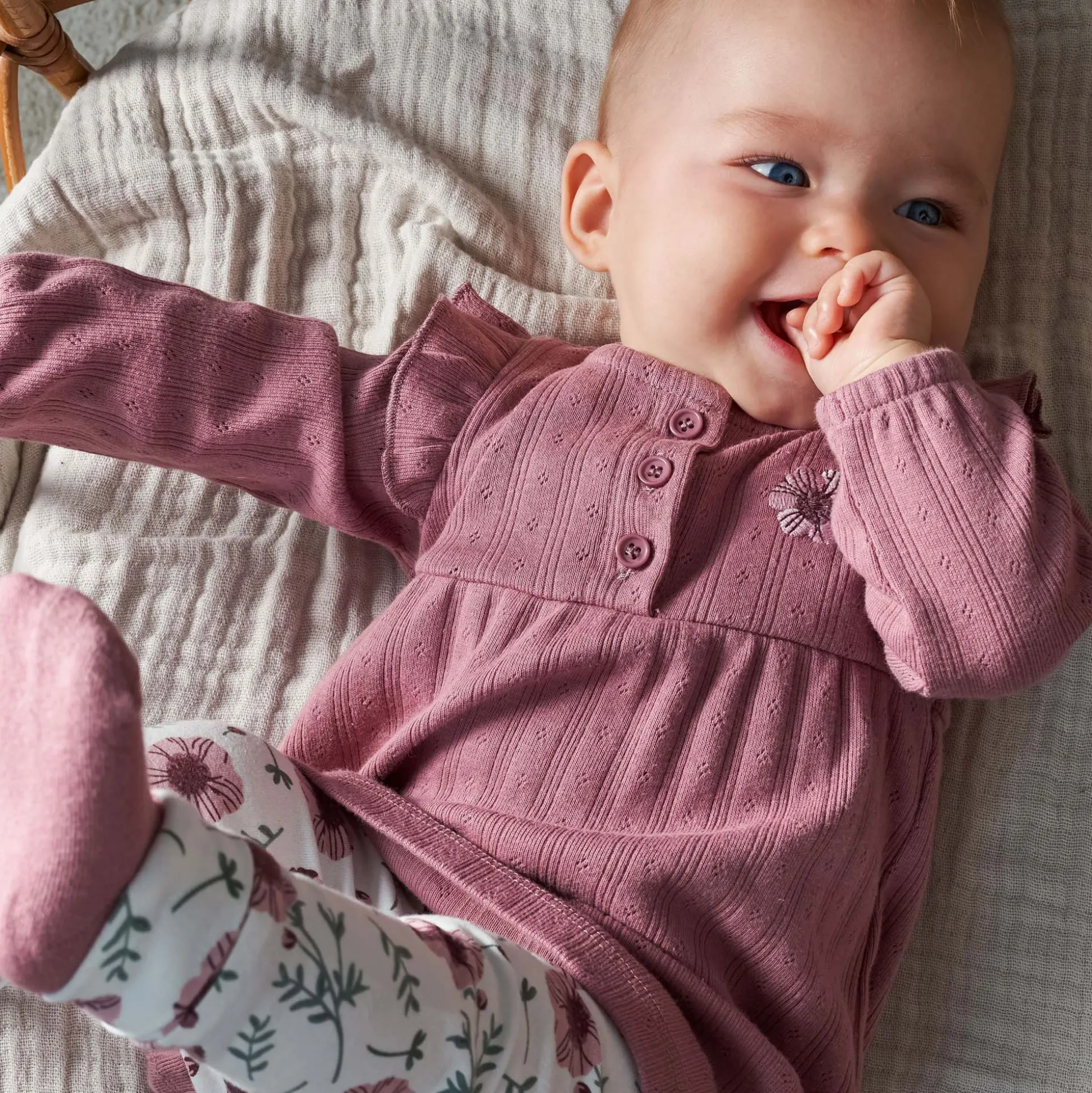 Prénatal newborn jurk ajour lange mouwen effen roze