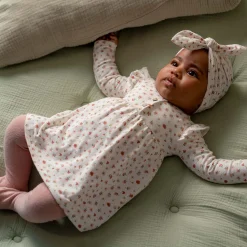 Prénatal newborn jurk lange mouwen bloemen roze