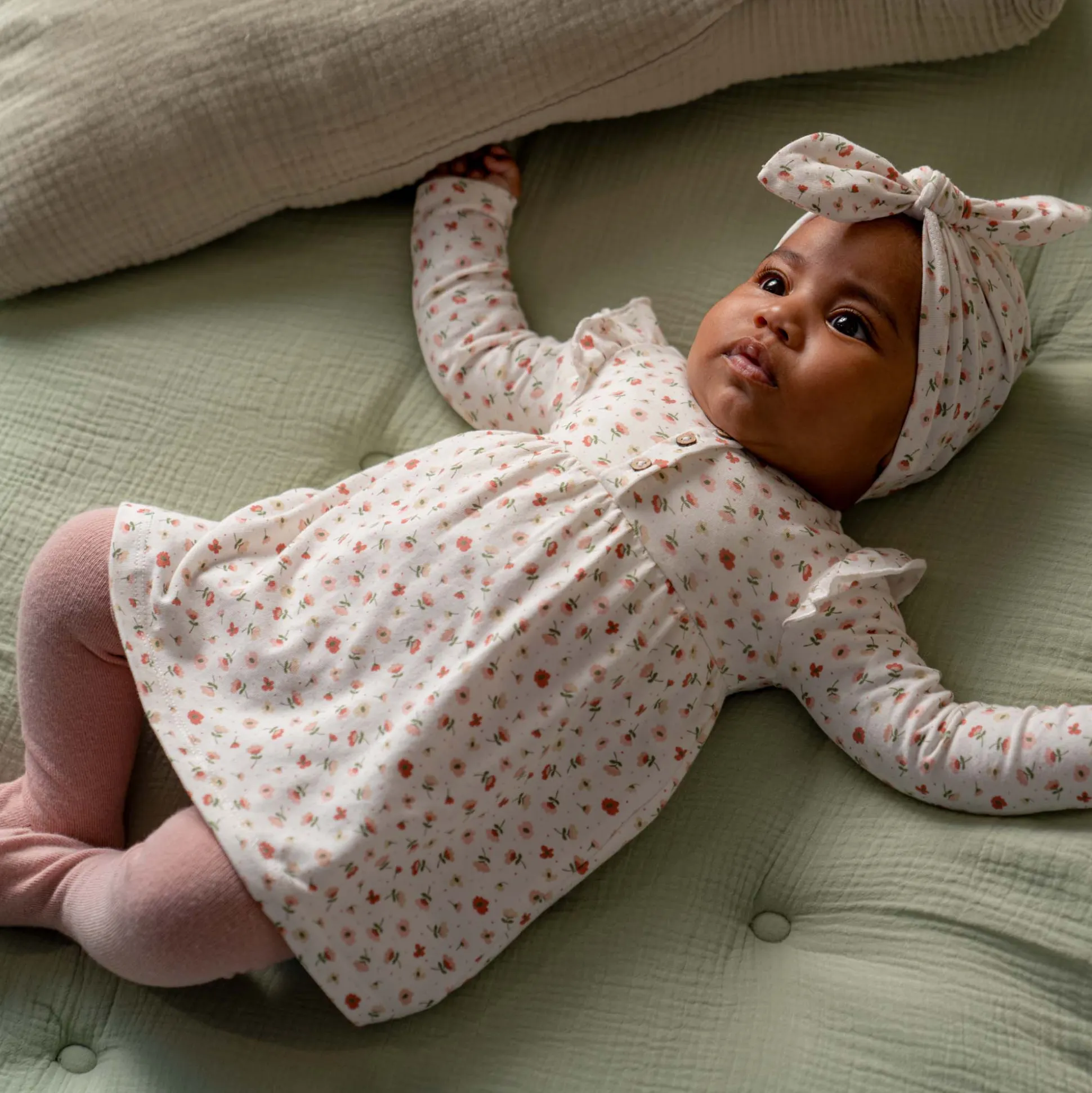 Prénatal newborn jurk lange mouwen bloemen roze