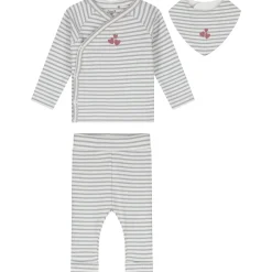 Prénatal newborn kledingset rib streep lange mouwen strepen grijs