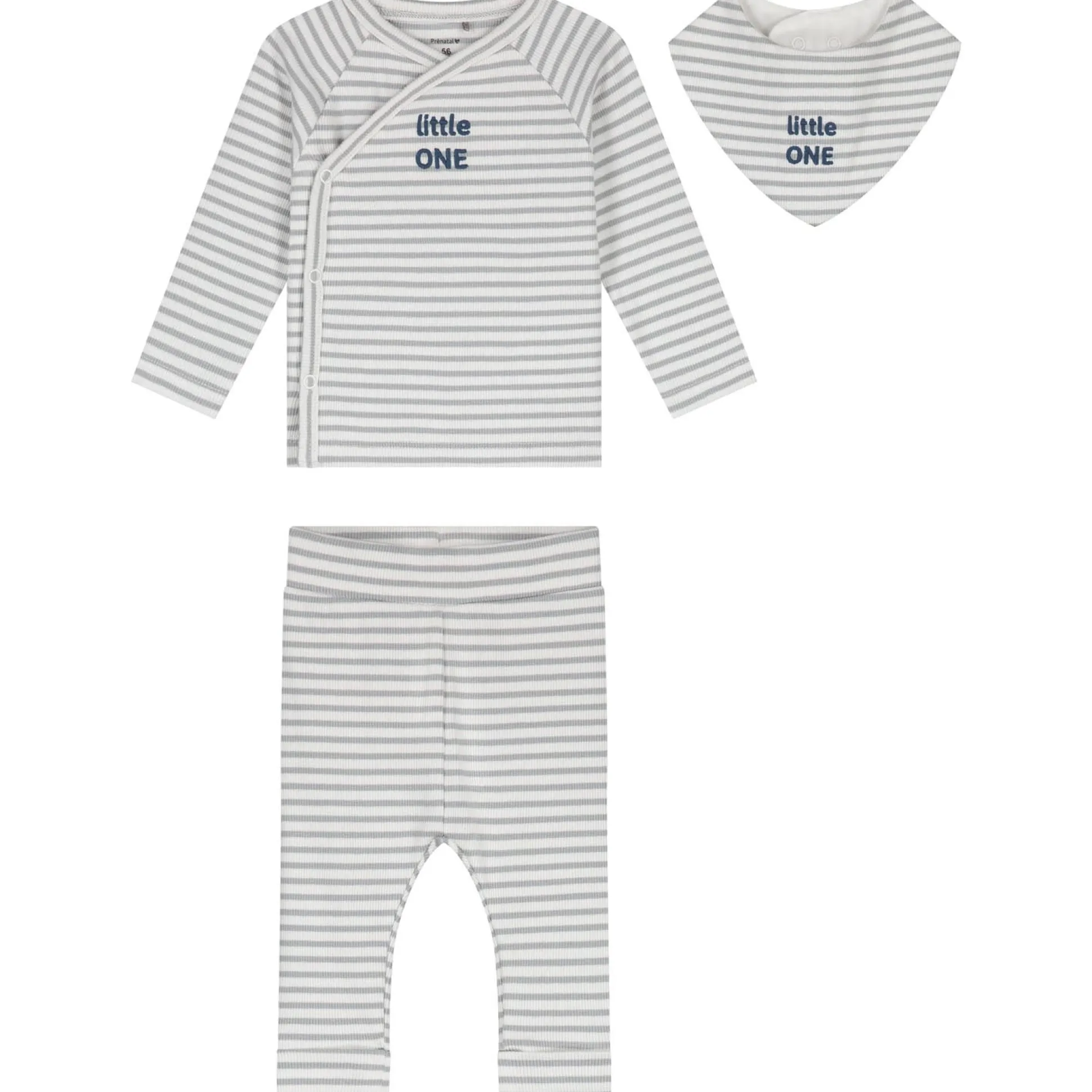 Prénatal newborn kledingset rib streep lange mouwen strepen grijs