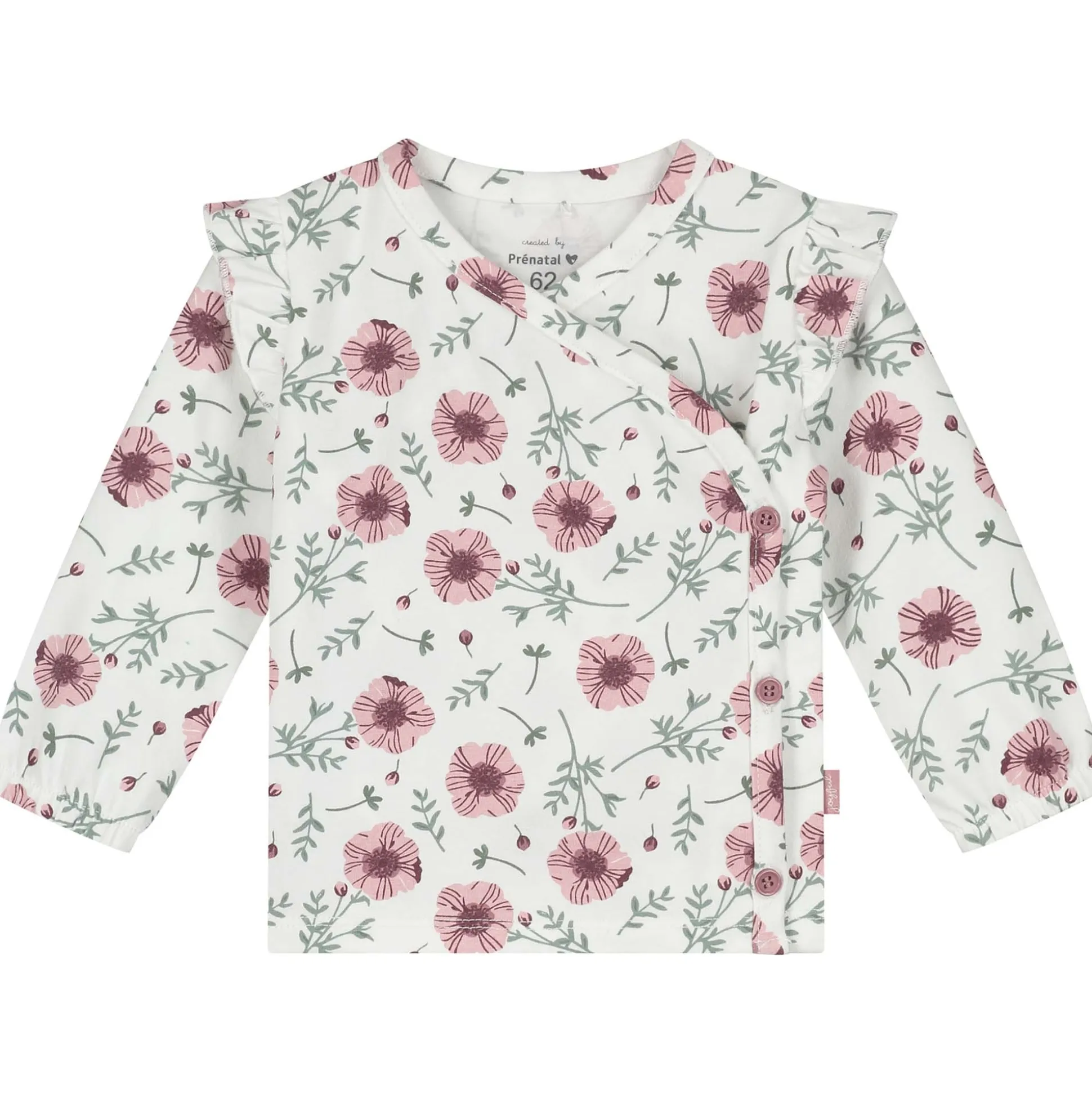 Prénatal newborn overslagshirt lange mouwen bloemen wit