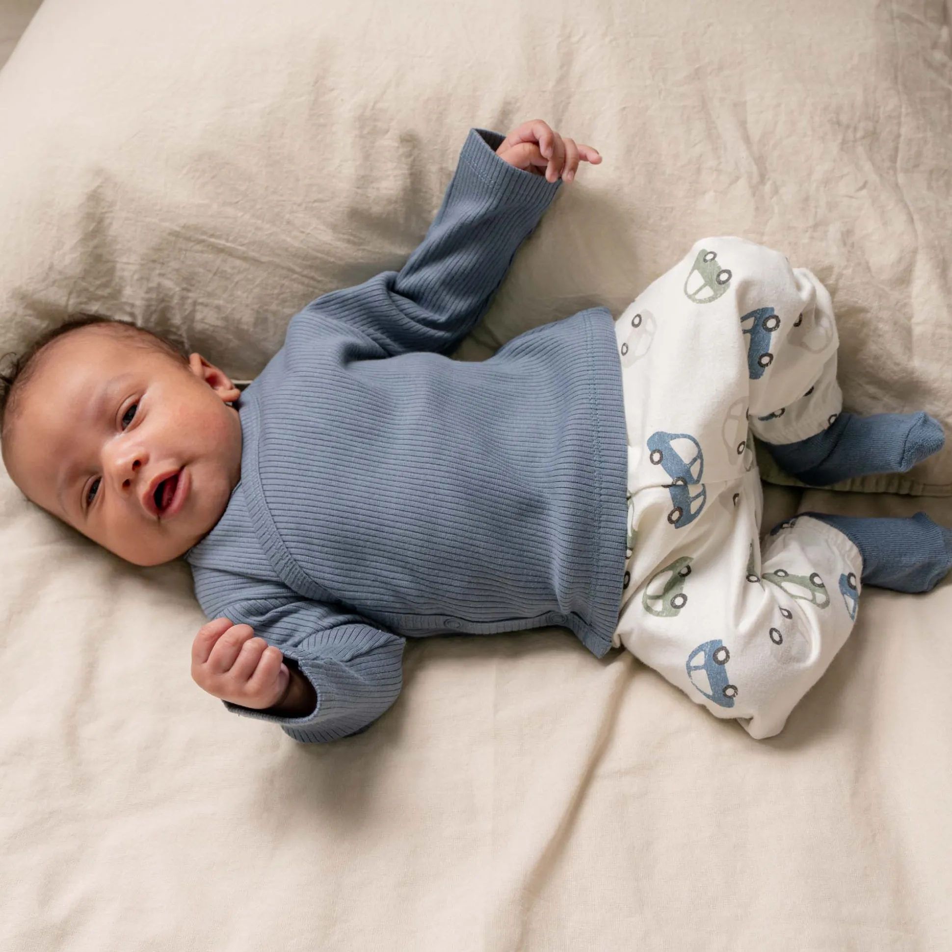 Prénatal newborn overslagshirt rib lange mouwen effen blauw