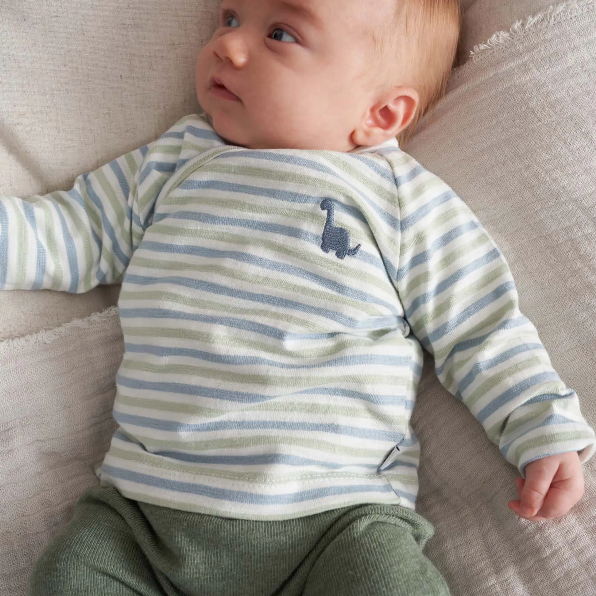 Prénatal newborn overslagshirt lange mouwen strepen groen