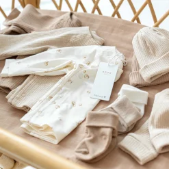 Prénatal newborn overslagshirt rib lange mouwen effen beige