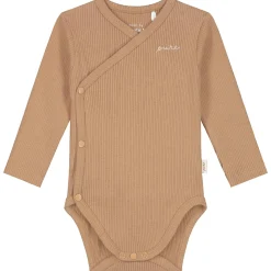 Prénatal newborn romper rib Pure lange mouwen effen bruin