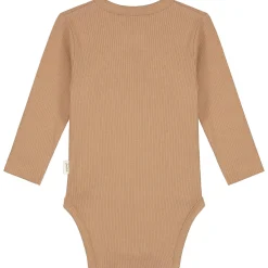 Prénatal newborn romper rib Pure lange mouwen effen bruin