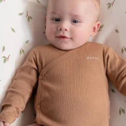 Prénatal newborn romper rib Pure lange mouwen effen bruin