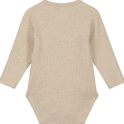 Prénatal newborn romper rib lange mouwen effen beige