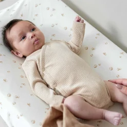 Prénatal newborn romper rib lange mouwen effen beige