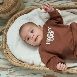 Prénatal newborn sweater lange mouwen tekst bruin